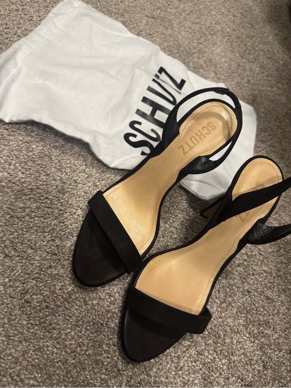 SCHUTZ Black Open-Toe Slingback Heels